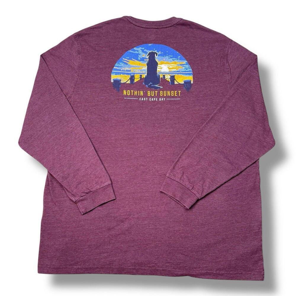 Izod Saltwater Relaxed Long Sleeve Shirt Mens 2X LT Burgundy Dog Sunset Graphic